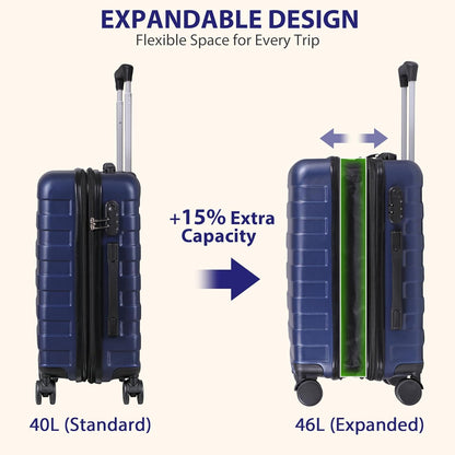 21" Expandable Luggage Spinner Suitcase Carry-On Luggage Hard Shell Built-In TSA lock, 4-Wheel Spinner Travel Suitcase Bag(blue)