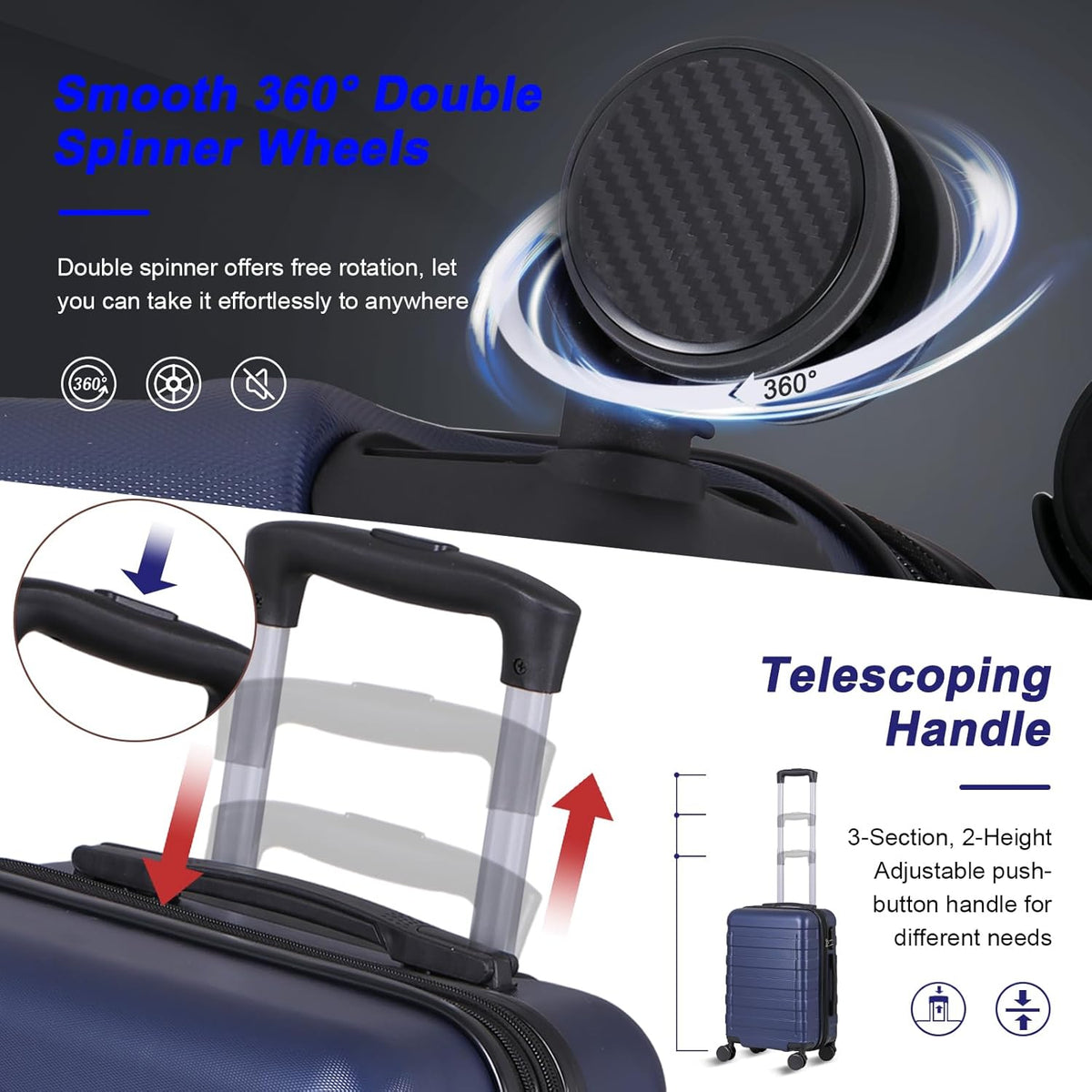 21" Expandable Luggage Spinner Suitcase Carry-On Luggage Hard Shell Built-In TSA lock, 4-Wheel Spinner Travel Suitcase Bag(blue)
