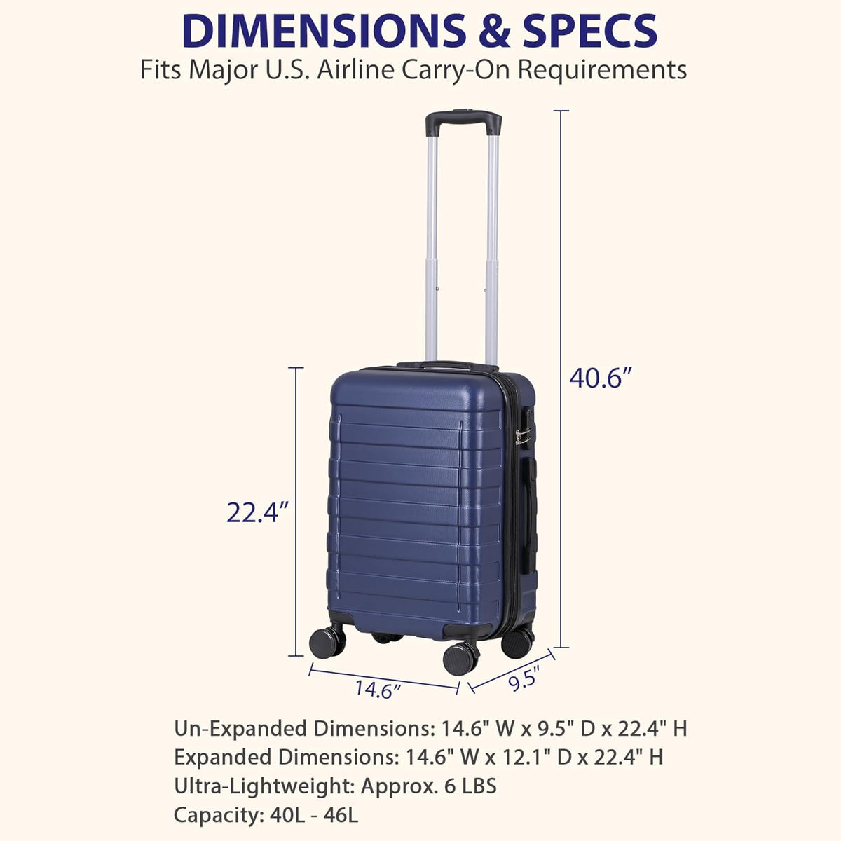 21" Expandable Luggage Spinner Suitcase Carry-On Luggage Hard Shell Built-In TSA lock, 4-Wheel Spinner Travel Suitcase Bag(blue)