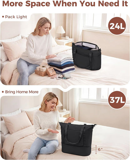 Foldable Expandable Personal Item Travel Bag for Women Carry On | 18x14x8 inches, Frontier Airline Underseat Fit, Weekend Getaways