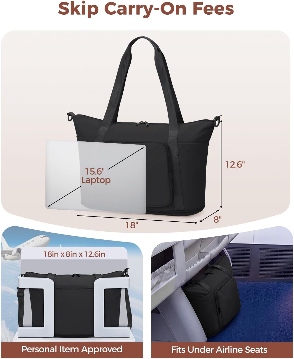 Foldable Expandable Personal Item Travel Bag for Women Carry On | 18x14x8 inches, Frontier Airline Underseat Fit, Weekend Getaways