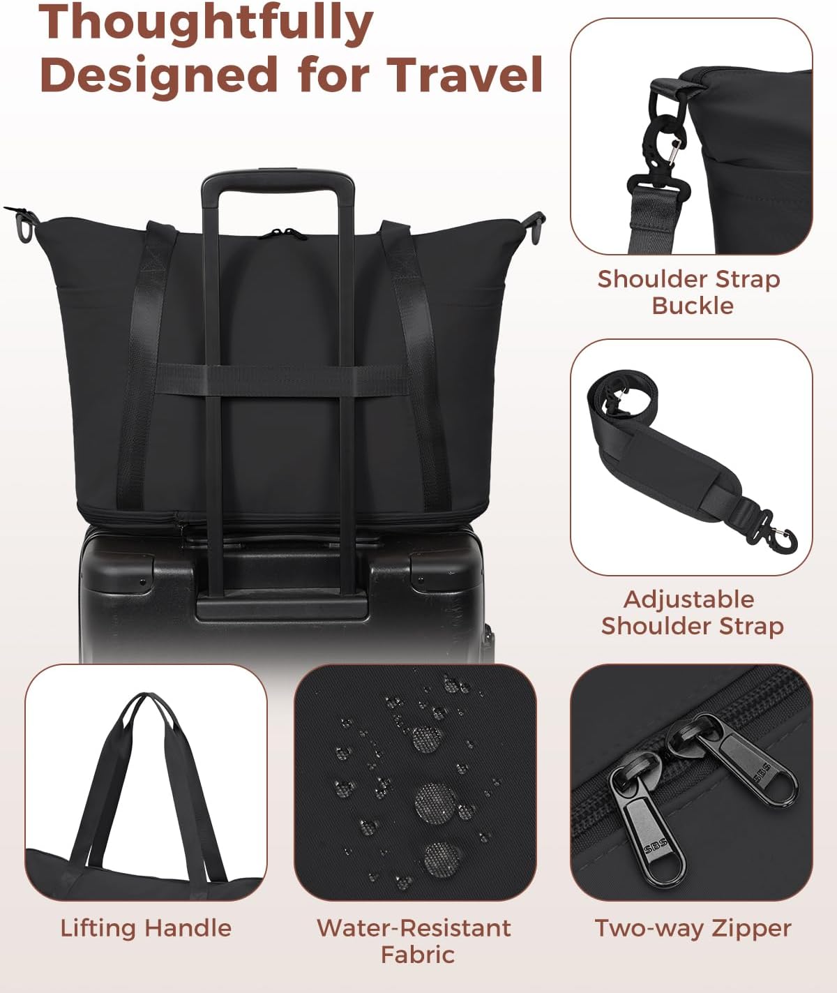 Foldable Expandable Personal Item Travel Bag for Women Carry On | 18x14x8 inches, Frontier Airline Underseat Fit, Weekend Getaways