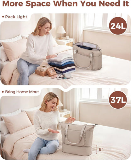 Foldable Expandable Personal Item Travel Bag for Women Carry On | 18x14x8 inches, Frontier Airline Underseat Fit, Weekend Getaways