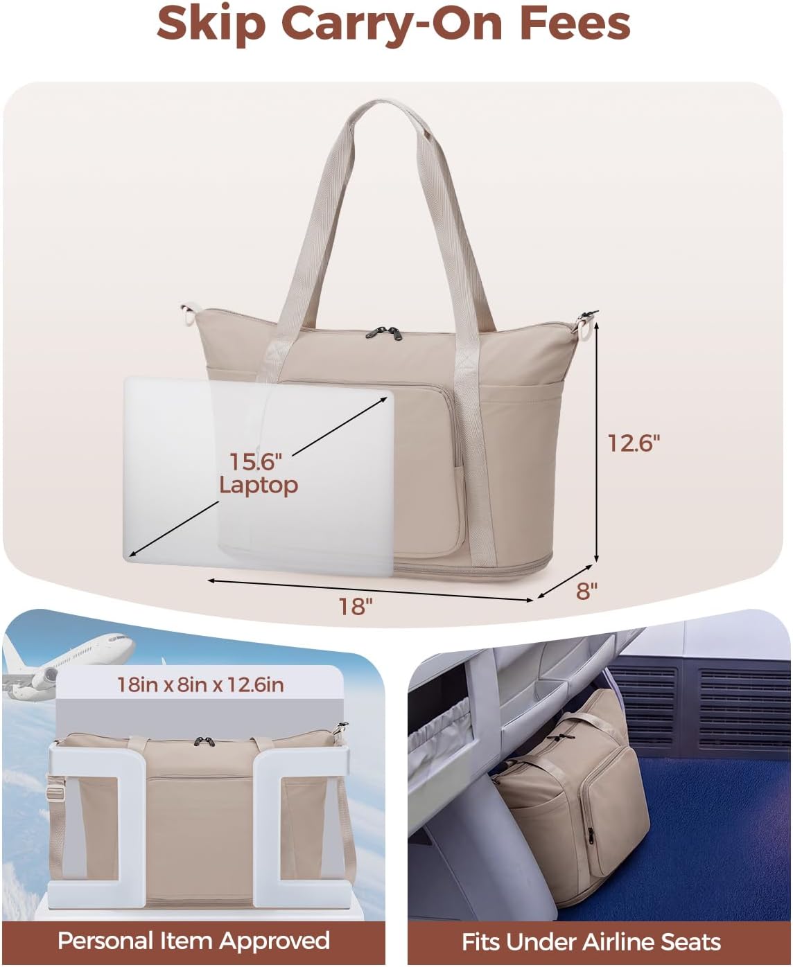 Foldable Expandable Personal Item Travel Bag for Women Carry On | 18x14x8 inches, Frontier Airline Underseat Fit, Weekend Getaways