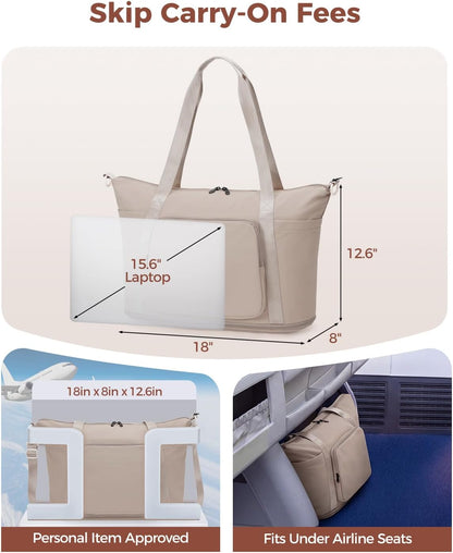 Foldable Expandable Personal Item Travel Bag for Women Carry On | 18x14x8 inches, Frontier Airline Underseat Fit, Weekend Getaways