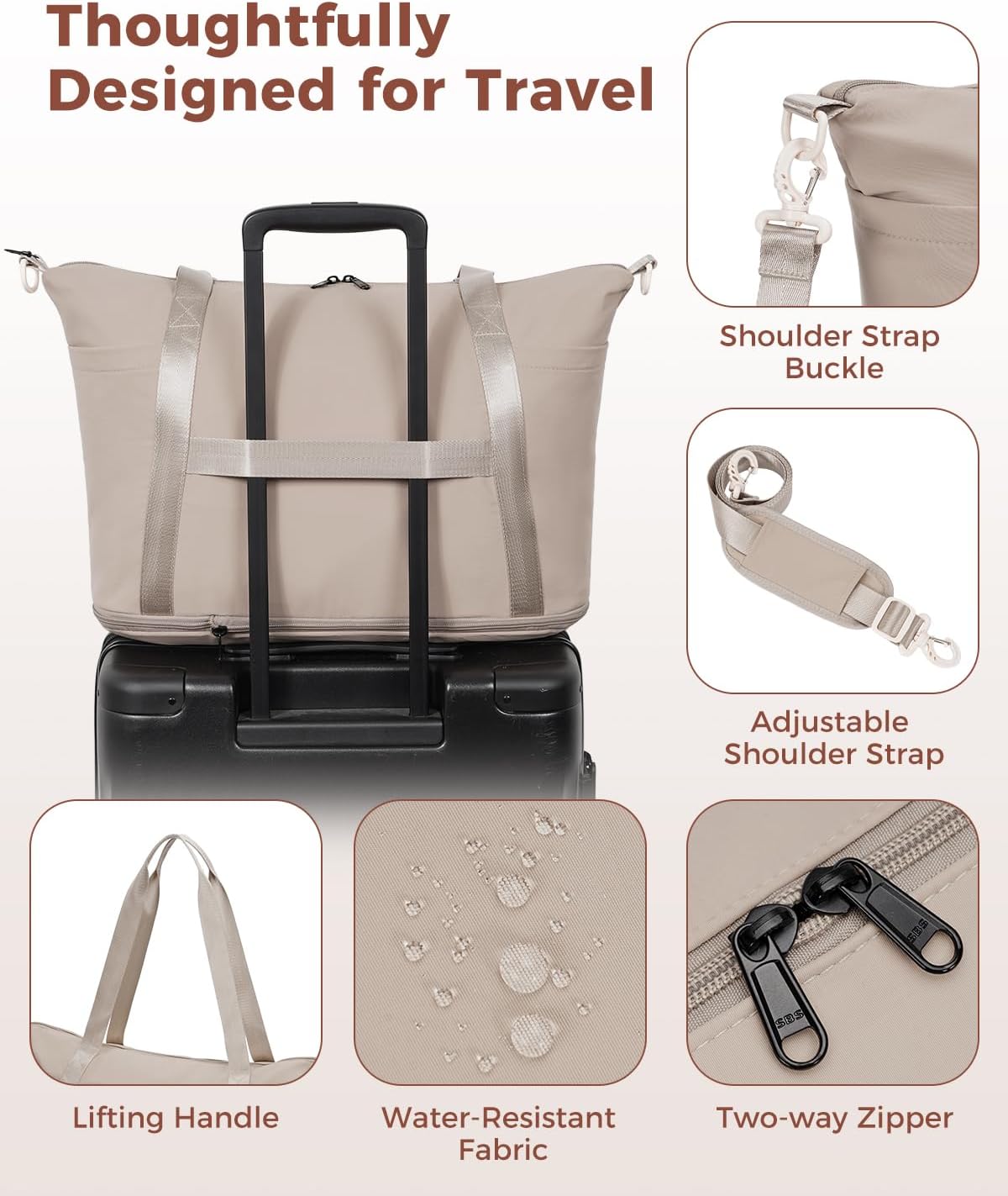 Foldable Expandable Personal Item Travel Bag for Women Carry On | 18x14x8 inches, Frontier Airline Underseat Fit, Weekend Getaways