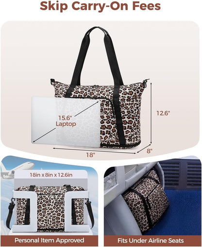 Foldable Expandable Personal Item Travel Bag for Women Carry On | 18x14x8 inches, Frontier Airline Underseat Fit, Weekend Getaways