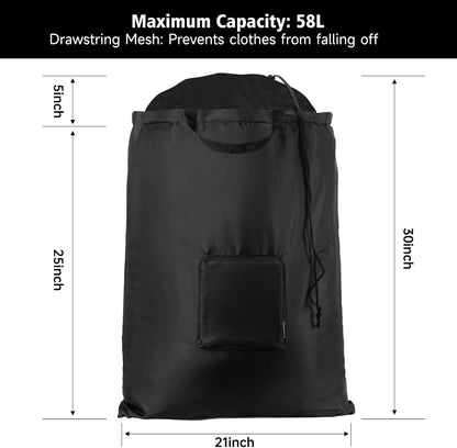 2 Packs Travel Laundry Bags, Foldable Dirty Clothes Bag 【Upgraded】 with Drawstring Mesh, Handles, and Carabiner, Portable, Suitable for Travel, Gym, Camping (Black)