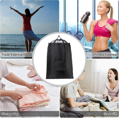 2 Packs Travel Laundry Bags, Foldable Dirty Clothes Bag 【Upgraded】 with Drawstring Mesh, Handles, and Carabiner, Portable, Suitable for Travel, Gym, Camping (Black)