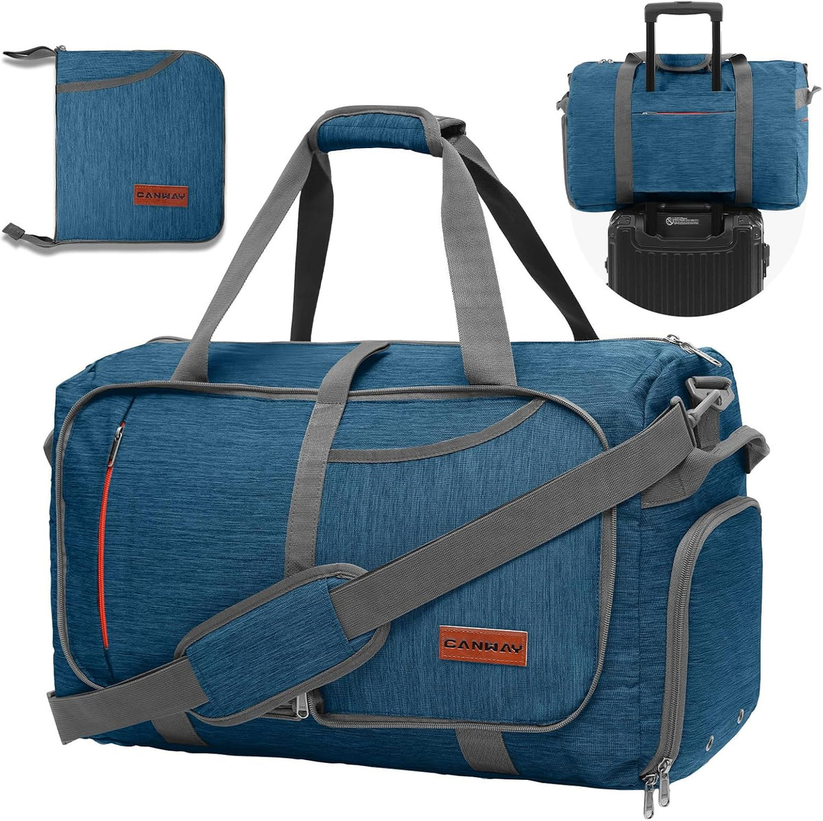 65L Foldable Duffle Bag with Shoes Compartment, Water-Resistant Packable Travel Duffel for Gym, Weekend Trips, Lightweight Carry on Luggage for Men & Women