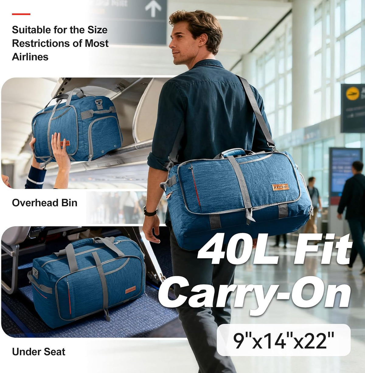 65L Foldable Duffle Bag with Shoes Compartment, Water-Resistant Packable Travel Duffel for Gym, Weekend Trips, Lightweight Carry on Luggage for Men & Women