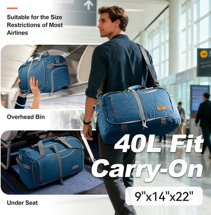 65L Foldable Duffle Bag with Shoes Compartment, Water-Resistant Packable Travel Duffel for Gym, Weekend Trips, Lightweight Carry on Luggage for Men & Women