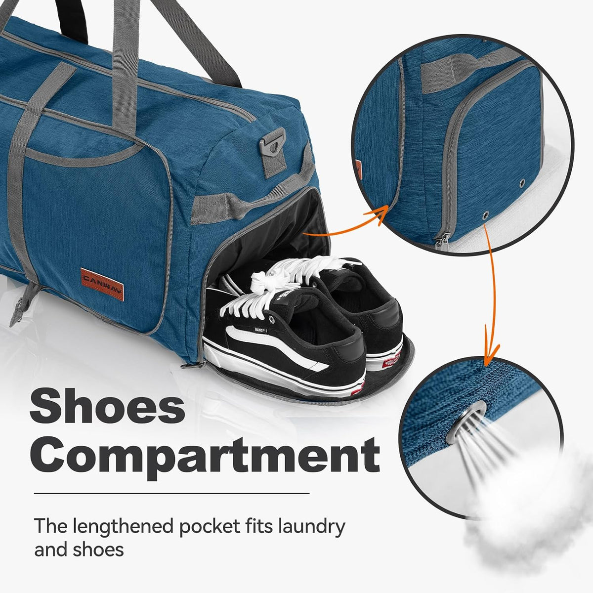 65L Foldable Duffle Bag with Shoes Compartment, Water-Resistant Packable Travel Duffel for Gym, Weekend Trips, Lightweight Carry on Luggage for Men & Women