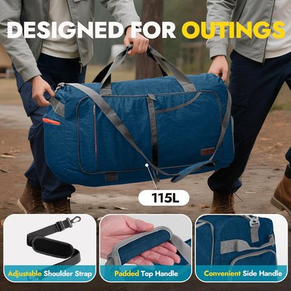 65L Foldable Duffle Bag with Shoes Compartment, Water-Resistant Packable Travel Duffel for Gym, Weekend Trips, Lightweight Carry on Luggage for Men & Women