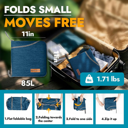65L Foldable Duffle Bag with Shoes Compartment, Water-Resistant Packable Travel Duffel for Gym, Weekend Trips, Lightweight Carry on Luggage for Men & Women