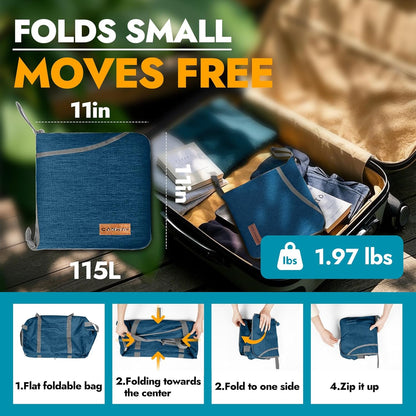 65L Foldable Duffle Bag with Shoes Compartment, Water-Resistant Packable Travel Duffel for Gym, Weekend Trips, Lightweight Carry on Luggage for Men & Women