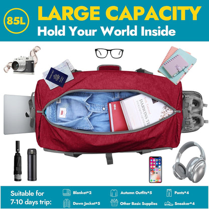 65L Foldable Duffle Bag with Shoes Compartment, Water-Resistant Packable Travel Duffel for Gym, Weekend Trips, Lightweight Carry on Luggage for Men & Women