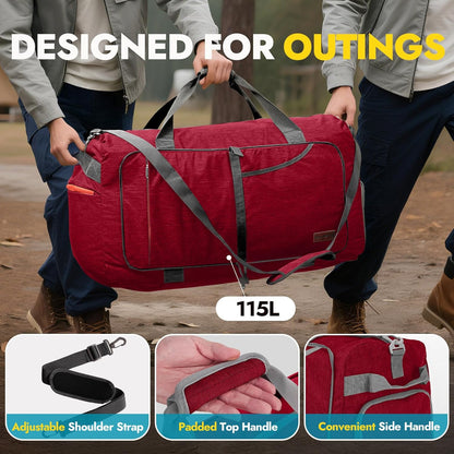 65L Foldable Duffle Bag with Shoes Compartment, Water-Resistant Packable Travel Duffel for Gym, Weekend Trips, Lightweight Carry on Luggage for Men & Women