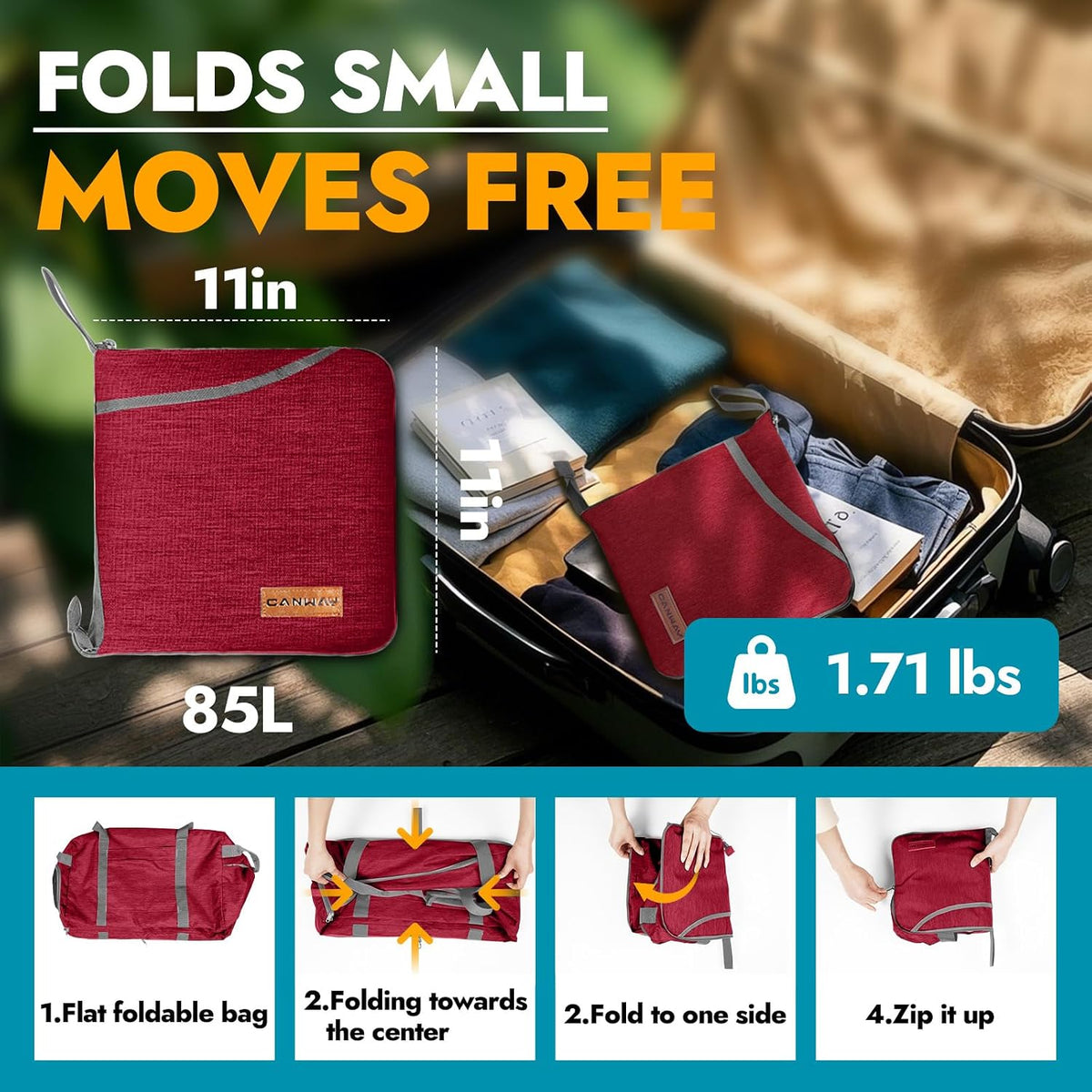 65L Foldable Duffle Bag with Shoes Compartment, Water-Resistant Packable Travel Duffel for Gym, Weekend Trips, Lightweight Carry on Luggage for Men & Women