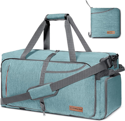 65L Foldable Duffle Bag with Shoes Compartment, Water-Resistant Packable Travel Duffel for Gym, Weekend Trips, Lightweight Carry on Luggage for Men & Women