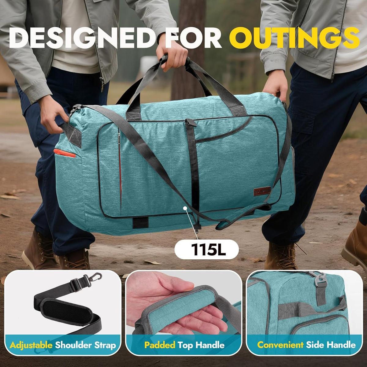 65L Foldable Duffle Bag with Shoes Compartment, Water-Resistant Packable Travel Duffel for Gym, Weekend Trips, Lightweight Carry on Luggage for Men & Women