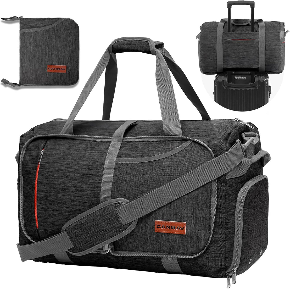 65L Foldable Duffle Bag with Shoes Compartment, Water-Resistant Packable Travel Duffel for Gym, Weekend Trips, Lightweight Carry on Luggage for Men & Women