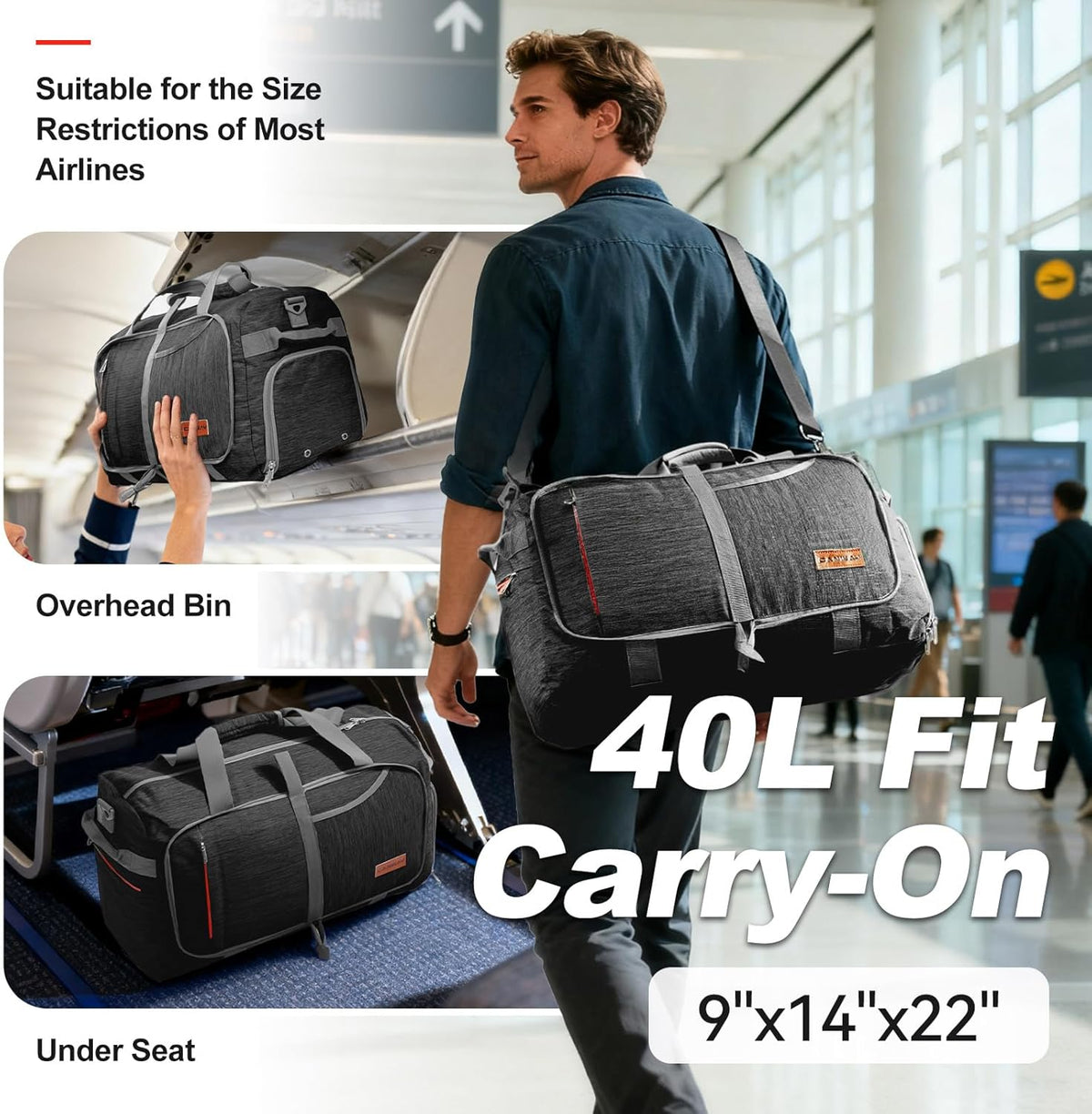 65L Foldable Duffle Bag with Shoes Compartment, Water-Resistant Packable Travel Duffel for Gym, Weekend Trips, Lightweight Carry on Luggage for Men & Women