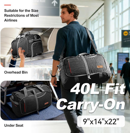 65L Foldable Duffle Bag with Shoes Compartment, Water-Resistant Packable Travel Duffel for Gym, Weekend Trips, Lightweight Carry on Luggage for Men & Women