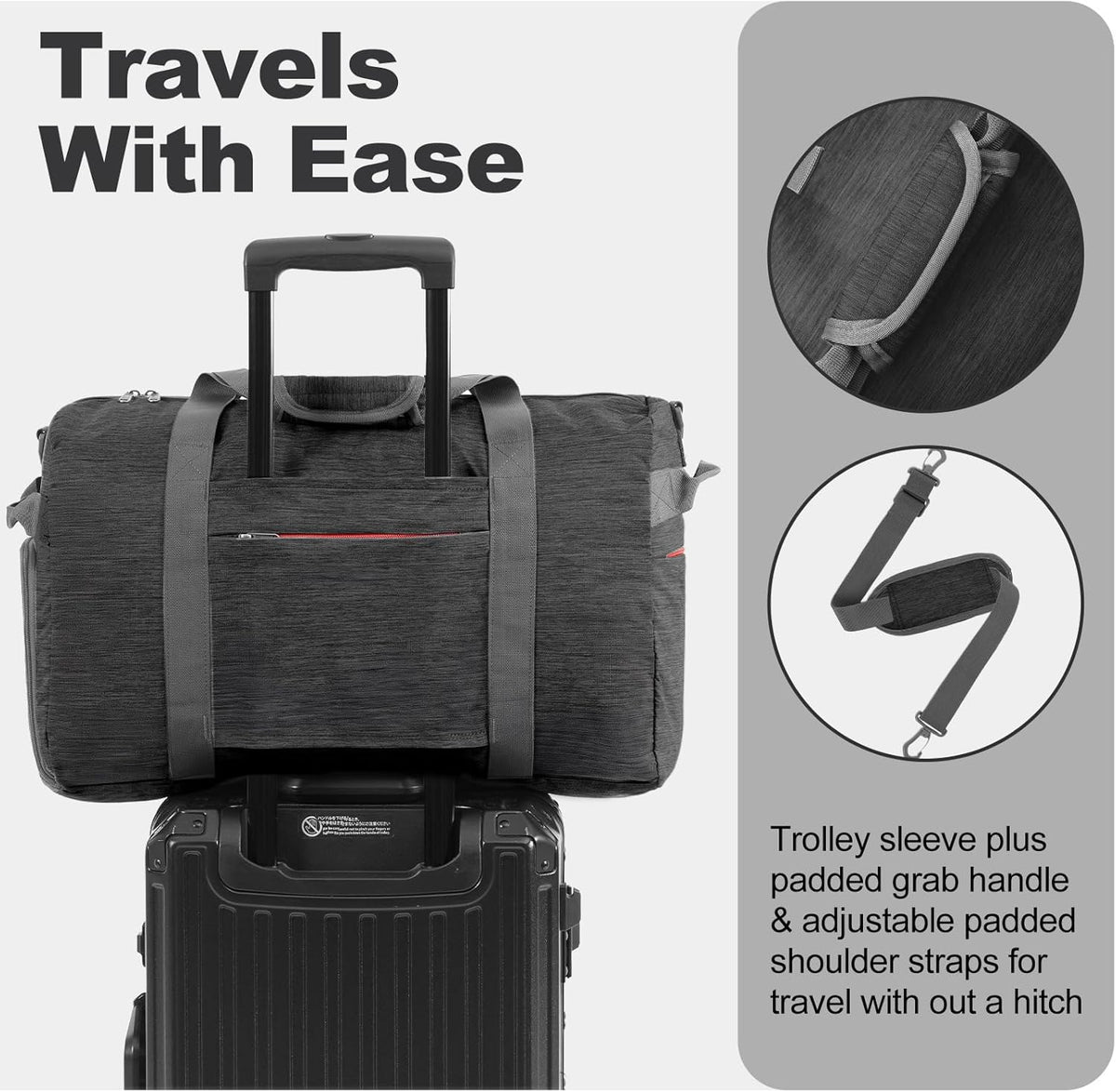 65L Foldable Duffle Bag with Shoes Compartment, Water-Resistant Packable Travel Duffel for Gym, Weekend Trips, Lightweight Carry on Luggage for Men & Women