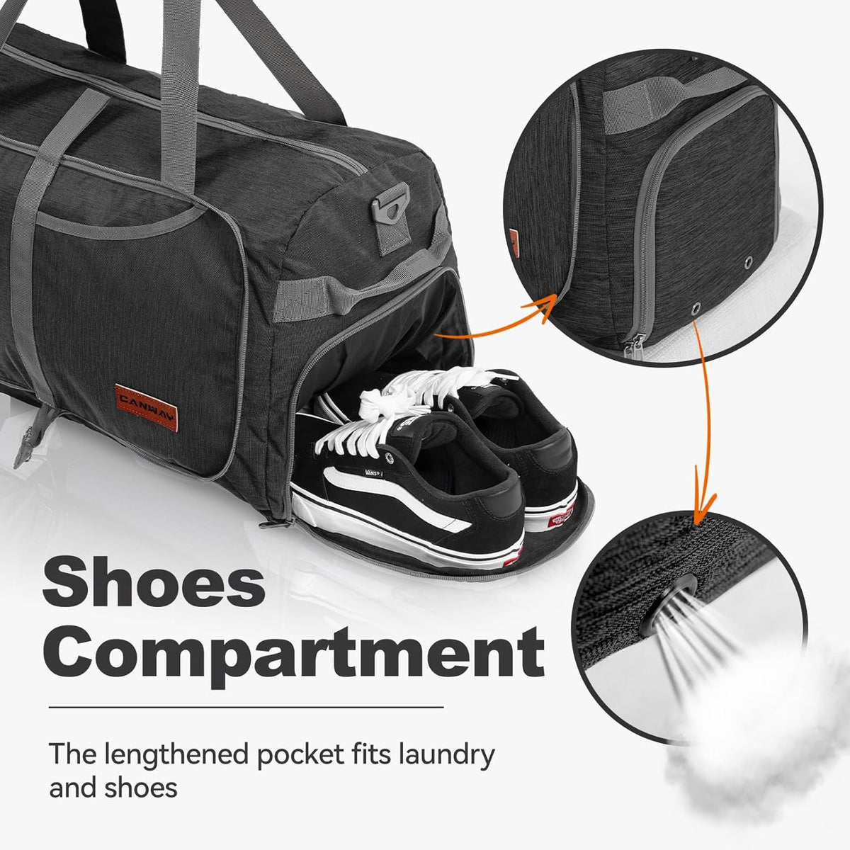 65L Foldable Duffle Bag with Shoes Compartment, Water-Resistant Packable Travel Duffel for Gym, Weekend Trips, Lightweight Carry on Luggage for Men & Women