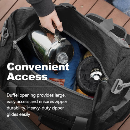 65L Foldable Duffle Bag with Shoes Compartment, Water-Resistant Packable Travel Duffel for Gym, Weekend Trips, Lightweight Carry on Luggage for Men & Women