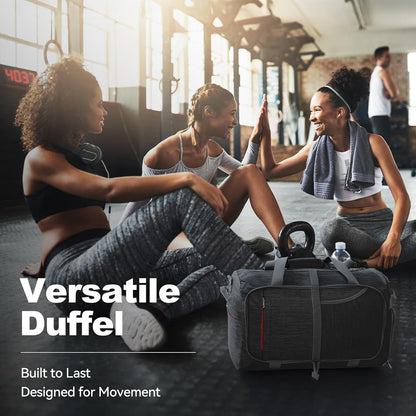 65L Foldable Duffle Bag with Shoes Compartment, Water-Resistant Packable Travel Duffel for Gym, Weekend Trips, Lightweight Carry on Luggage for Men & Women