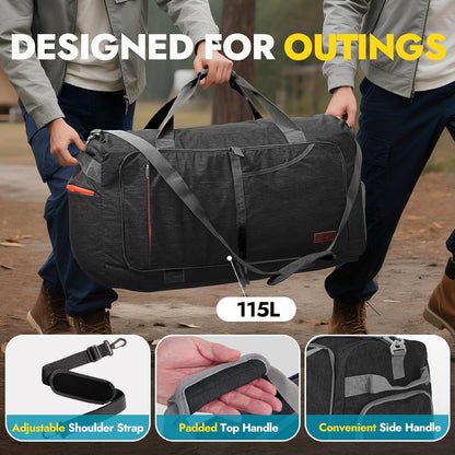 65L Foldable Duffle Bag with Shoes Compartment, Water-Resistant Packable Travel Duffel for Gym, Weekend Trips, Lightweight Carry on Luggage for Men & Women