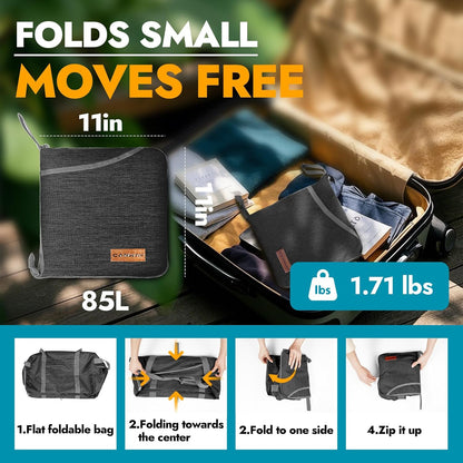 65L Foldable Duffle Bag with Shoes Compartment, Water-Resistant Packable Travel Duffel for Gym, Weekend Trips, Lightweight Carry on Luggage for Men & Women