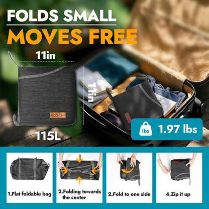 65L Foldable Duffle Bag with Shoes Compartment, Water-Resistant Packable Travel Duffel for Gym, Weekend Trips, Lightweight Carry on Luggage for Men & Women