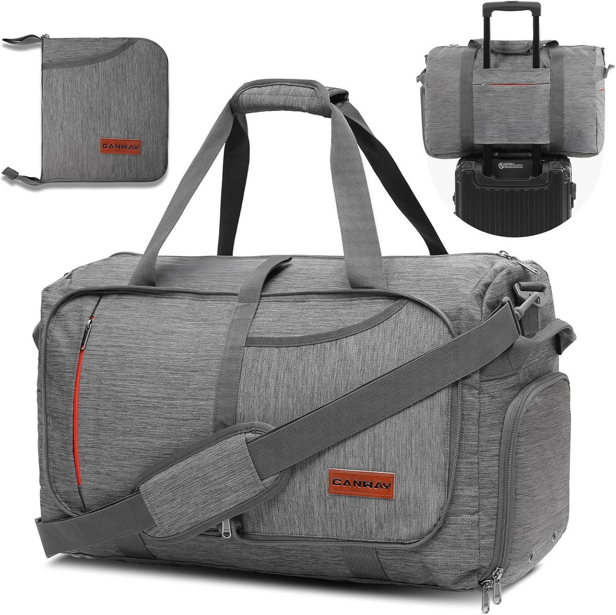 65L Foldable Duffle Bag with Shoes Compartment, Water-Resistant Packable Travel Duffel for Gym, Weekend Trips, Lightweight Carry on Luggage for Men & Women