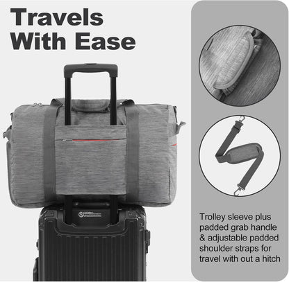 65L Foldable Duffle Bag with Shoes Compartment, Water-Resistant Packable Travel Duffel for Gym, Weekend Trips, Lightweight Carry on Luggage for Men & Women