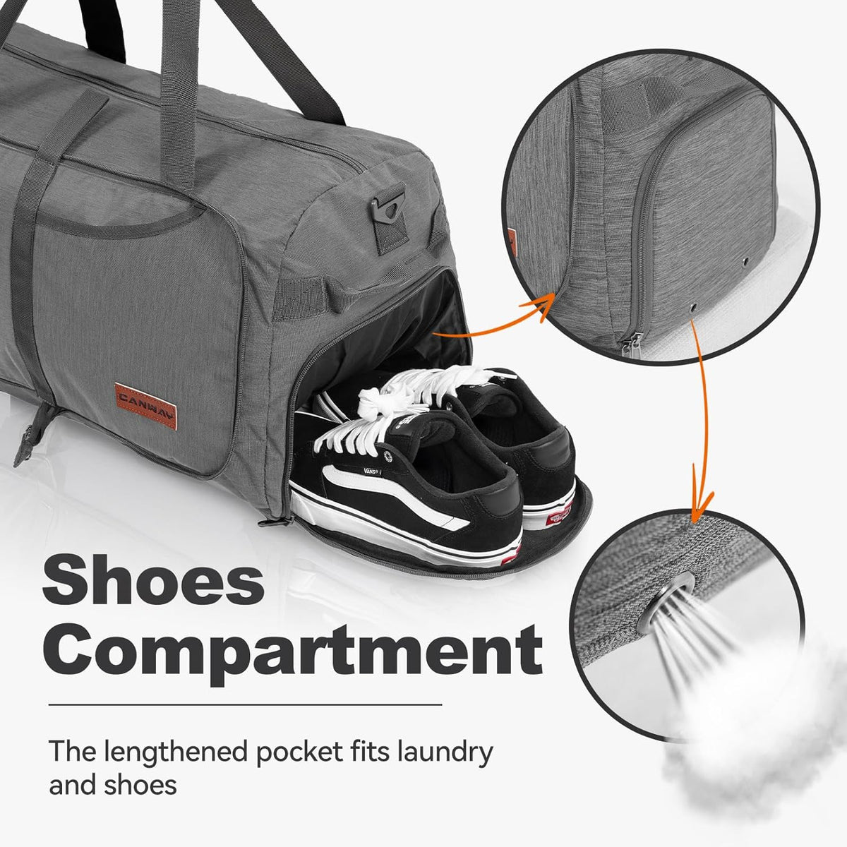 65L Foldable Duffle Bag with Shoes Compartment, Water-Resistant Packable Travel Duffel for Gym, Weekend Trips, Lightweight Carry on Luggage for Men & Women