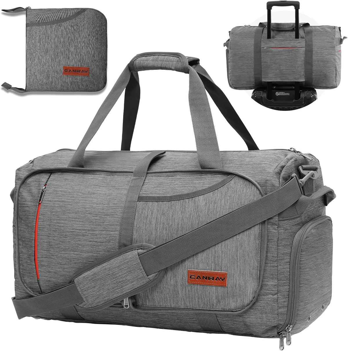 65L Foldable Duffle Bag with Shoes Compartment, Water-Resistant Packable Travel Duffel for Gym, Weekend Trips, Lightweight Carry on Luggage for Men & Women