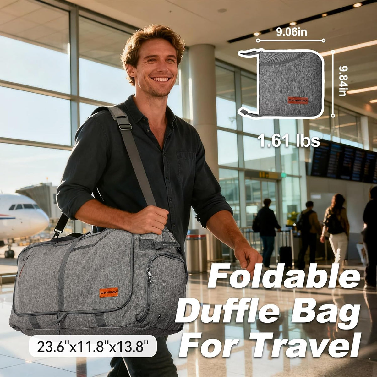 65L Foldable Duffle Bag with Shoes Compartment, Water-Resistant Packable Travel Duffel for Gym, Weekend Trips, Lightweight Carry on Luggage for Men & Women