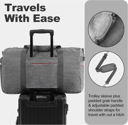 65L Foldable Duffle Bag with Shoes Compartment, Water-Resistant Packable Travel Duffel for Gym, Weekend Trips, Lightweight Carry on Luggage for Men & Women