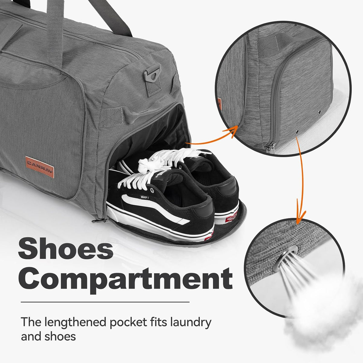 65L Foldable Duffle Bag with Shoes Compartment, Water-Resistant Packable Travel Duffel for Gym, Weekend Trips, Lightweight Carry on Luggage for Men & Women