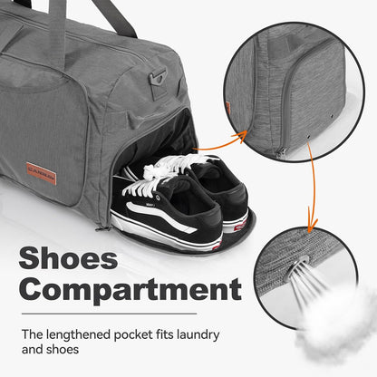 65L Foldable Duffle Bag with Shoes Compartment, Water-Resistant Packable Travel Duffel for Gym, Weekend Trips, Lightweight Carry on Luggage for Men & Women