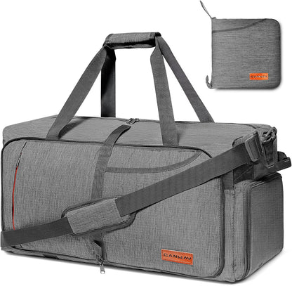 65L Foldable Duffle Bag with Shoes Compartment, Water-Resistant Packable Travel Duffel for Gym, Weekend Trips, Lightweight Carry on Luggage for Men & Women