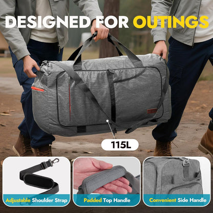 65L Foldable Duffle Bag with Shoes Compartment, Water-Resistant Packable Travel Duffel for Gym, Weekend Trips, Lightweight Carry on Luggage for Men & Women