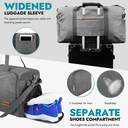 65L Foldable Duffle Bag with Shoes Compartment, Water-Resistant Packable Travel Duffel for Gym, Weekend Trips, Lightweight Carry on Luggage for Men & Women