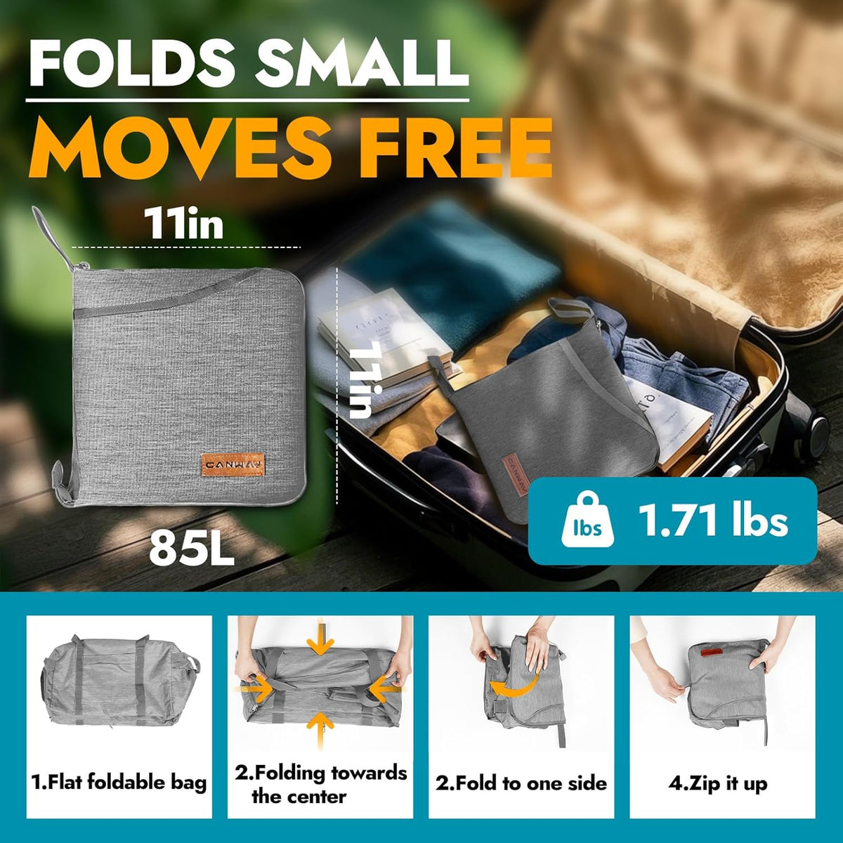65L Foldable Duffle Bag with Shoes Compartment, Water-Resistant Packable Travel Duffel for Gym, Weekend Trips, Lightweight Carry on Luggage for Men & Women
