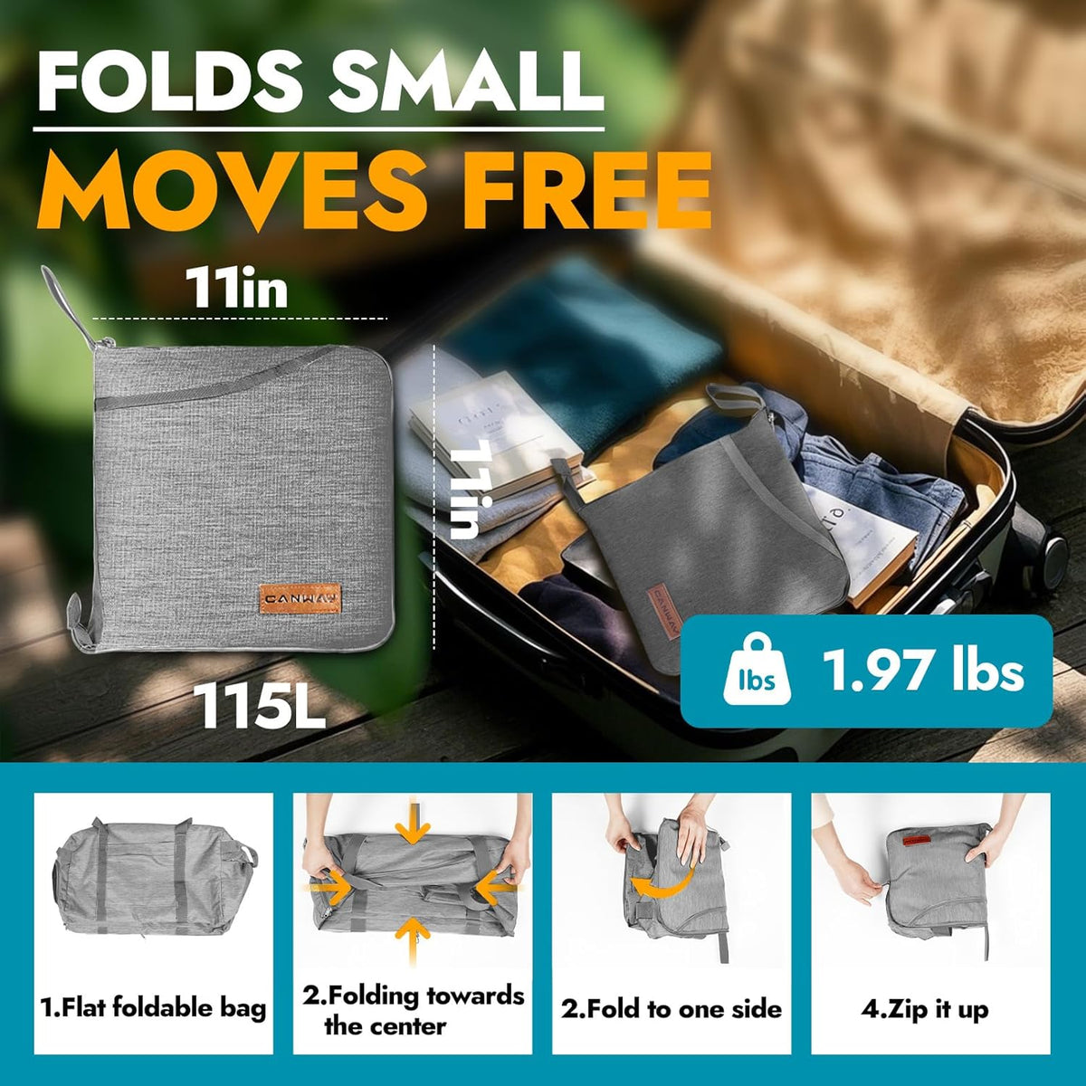 65L Foldable Duffle Bag with Shoes Compartment, Water-Resistant Packable Travel Duffel for Gym, Weekend Trips, Lightweight Carry on Luggage for Men & Women