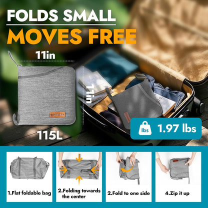 65L Foldable Duffle Bag with Shoes Compartment, Water-Resistant Packable Travel Duffel for Gym, Weekend Trips, Lightweight Carry on Luggage for Men & Women