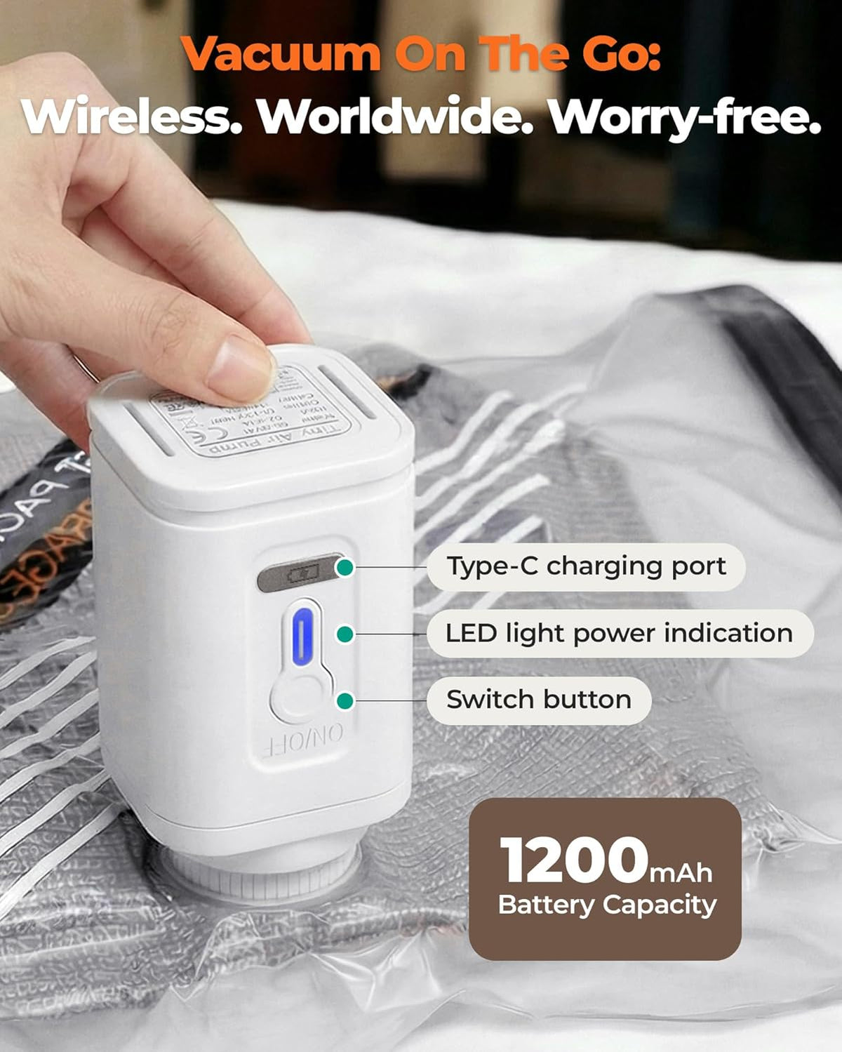 Travel Vacuum Bags for Suitcase & Home, 18 Pack with Wireless Pump | Cordless Pump, Triple-Seal Leak-Proof, 18-Pack 3 Sizes, For Suitcase & Home, With Toiletry Shoe & Laundry Bags
